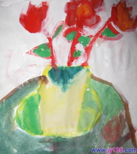 小班幼儿绘画作品:水粉:花瓶_幼儿园幼儿绘画
